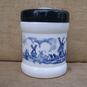 Vintage Holland Windmill Scene Opaline Glass Cigar Humidor Canister